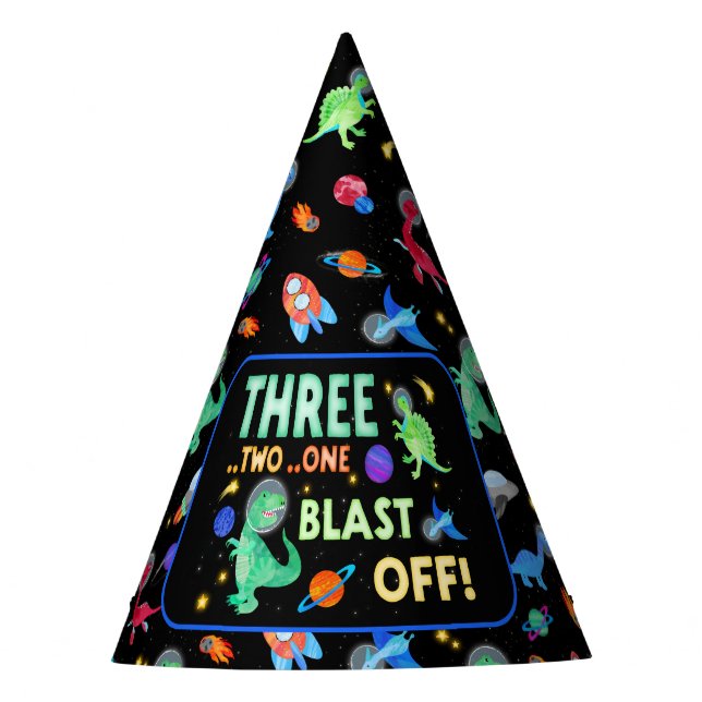 3 2 1 Blast Off Dinosaur Space 3rd Birthday Party  Hat (Front)