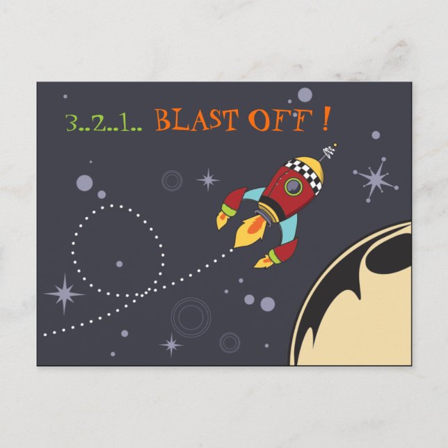 3,2,1 Blast Off, retro rocket Postcard (Front)
