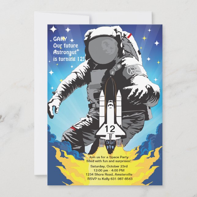 3-2-1 Takeoff Space Birthday Party Invitation (Front)