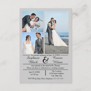 3/4 Photos Gris vertical - 3 x 5 Faire-part Mariag