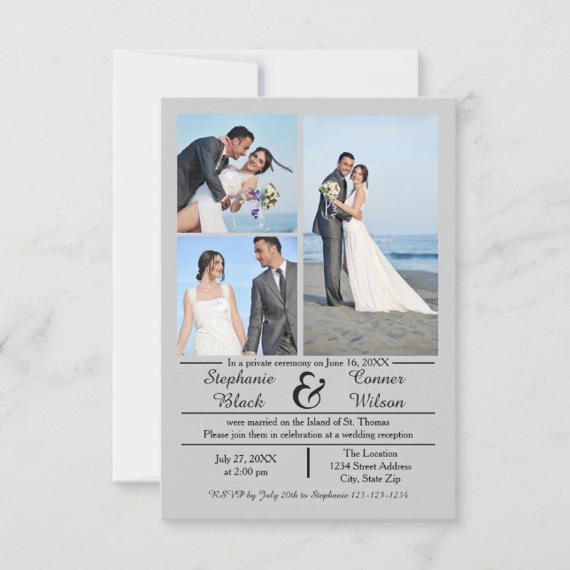 3/4 Photos Gris vertical - 3x5 Faire-part Mariage (Devant)