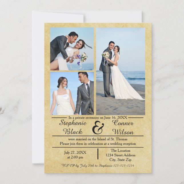 3/4 Photos Vertical Old Paper-Wedding Announcement (Front)