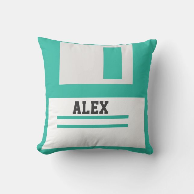 3.5 inch Floppy Discs with Label for Geek Nerds Throw Pillow (Front)