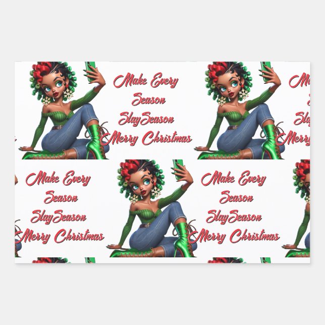 3.5" x 2" Magnetic Card Edgy Christmas Cheer  Wrap Wrapping Paper Sheet (Front)
