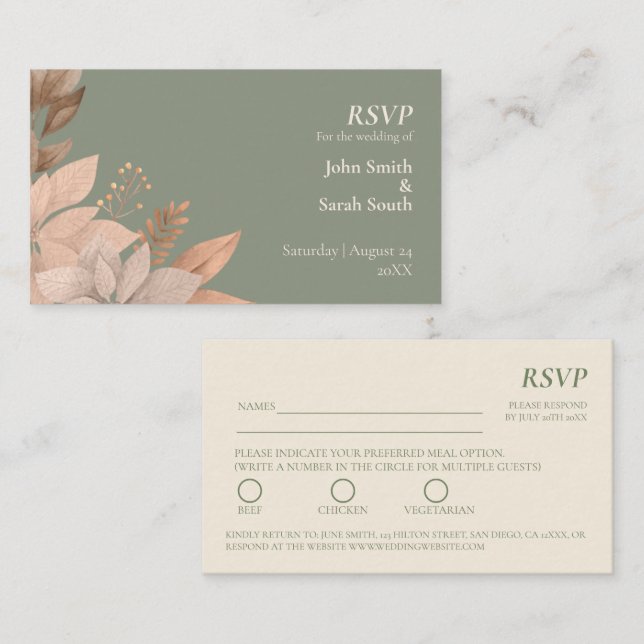 3,5 x 2 RSVP Mariage - Carte Sage Green (Devant / Derrière)