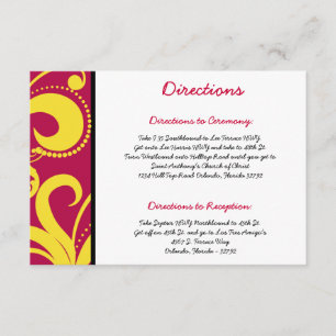 3.5 x 5 Direction Card Hot Pink/Yellow Swirls Dots