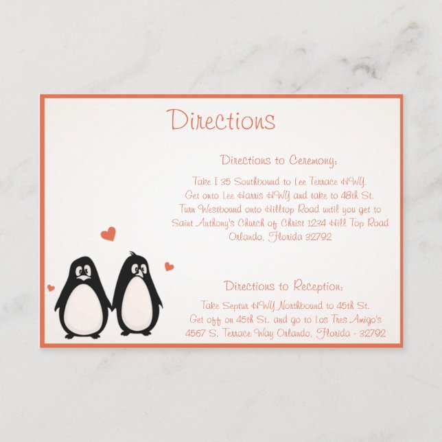 3.5 x 5 Direction Card Penguin Love (Front)