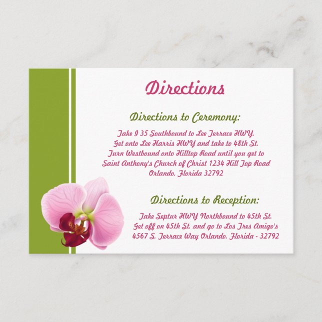 3.5 x 5 Direction Card Pink Orchid Long Stem Flowe (Front)