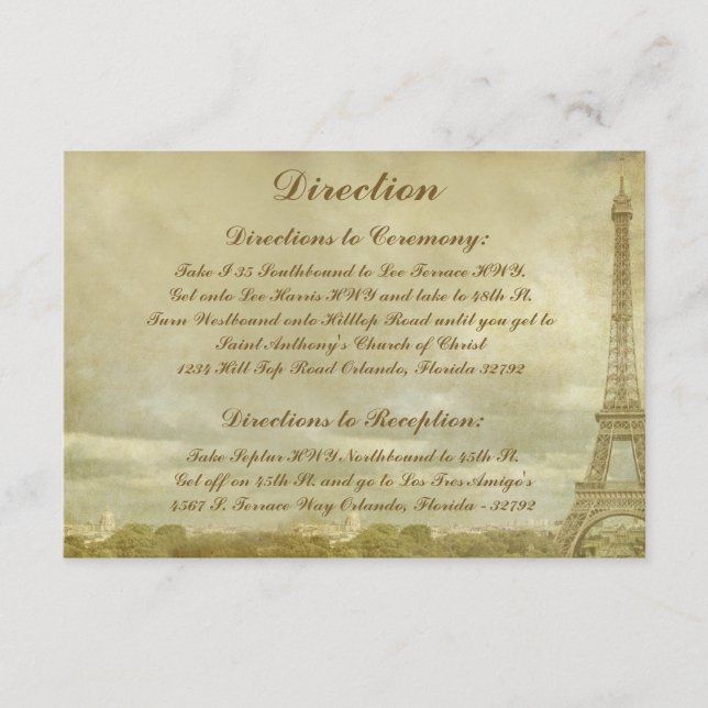 3.5 x 5 Direction Card Vintage Paris (Front)
