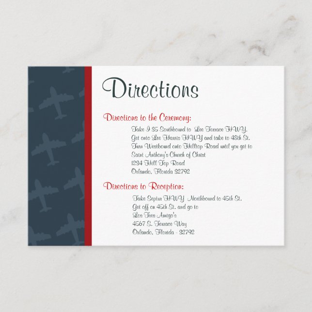 3.5 x 5 Directions Airplane Flight Enclosure Card (Front)