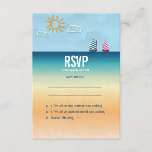 3.5 x 5  Ocean Sand Beach Theme Wedding  RSVP Card