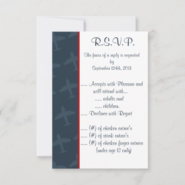 3.5 x 5 R.S.V.P Airplane Flight  Blue Invitation (Front)