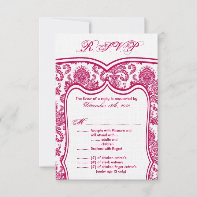 3,5 x 5 R.S.V.P. Mariage de carte Damask (Devant)