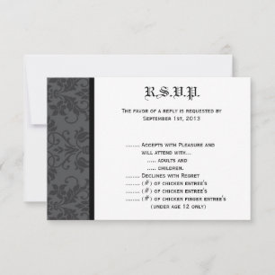 3.5 x 5 R.S.V.P Reply Card Black Grey Formal Gothi