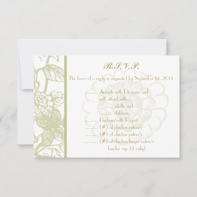 3.5 x 5 R.S.V.P Reply Card Green Gerbera Daisy Flo (Front)