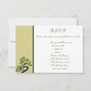 3.5 x 5 R.S.V.P Reply Card Japanese Green Bonsai T
