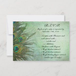 3.5 x 5 R.S.V.P Reply Card Peacock Green Feathers
