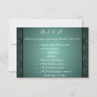 3.5 x 5 R.S.V.P Reply Card Teal Ornate Damask