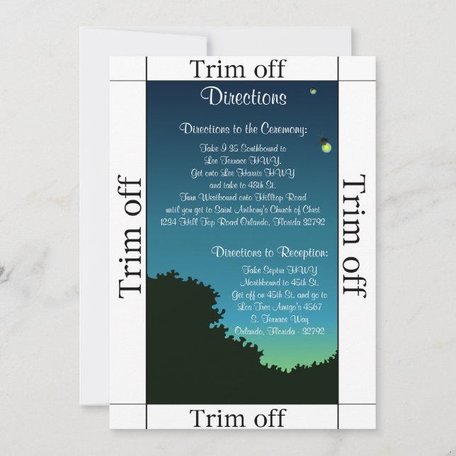 3.5 x 7 Directions Fireflies and Mason Invitation (Front)