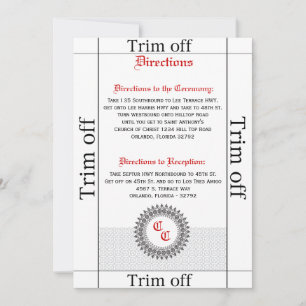 3.5 x 7 Directions Grey Red Formal Pri Invitation