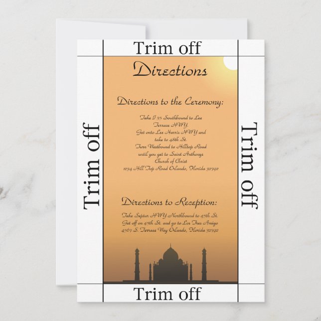 3.5 x 7 Directions Taj Mahal Sunset Or Invitation (Front)