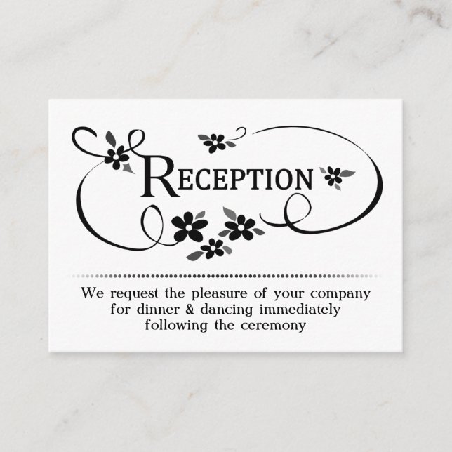3.5x2.5 Reception Cards Black & White Floral (Front)