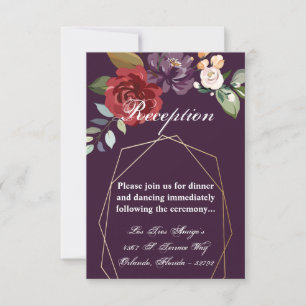 3.5x5 Carte de réception Plum violet Roses Gold Ge