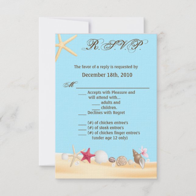 3.5x5 Carte de réponse R.S.V.P. Coquillages Sable  (Devant)