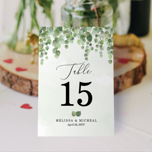 3.5x5 🌿 Cascading Watercolor Eucalyptus Table Number (Elegant Cascading Eucalyptus Table Numbers for Your Modern Wedding or Upscale Event (3.5 x 5.0))