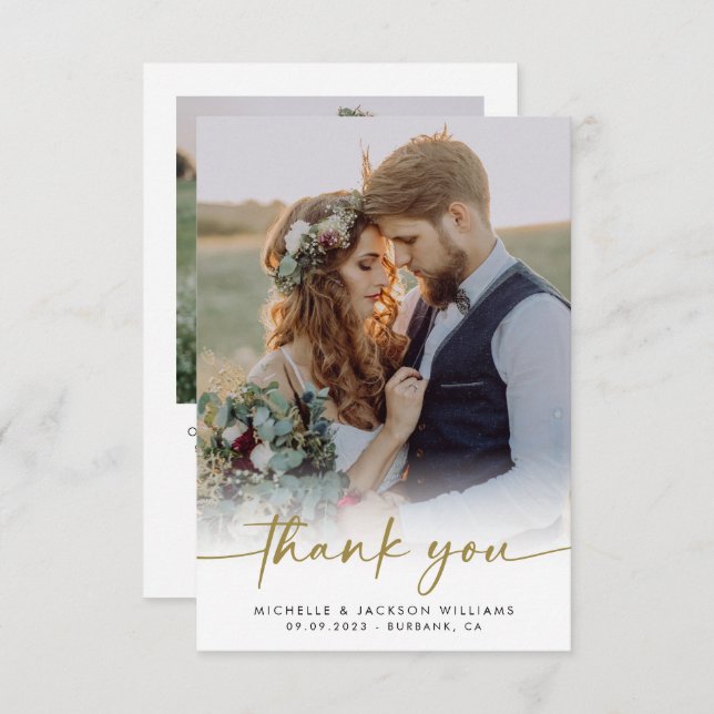 3.5x5 Elegant Chic Script Wedding Photo Thank You Card (Front/Back)