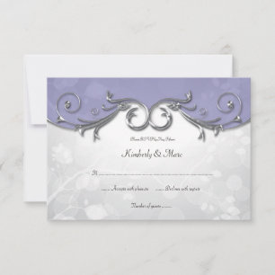 3.5x5 Elegant Purple Silver Leaves Overlay RSVP Card