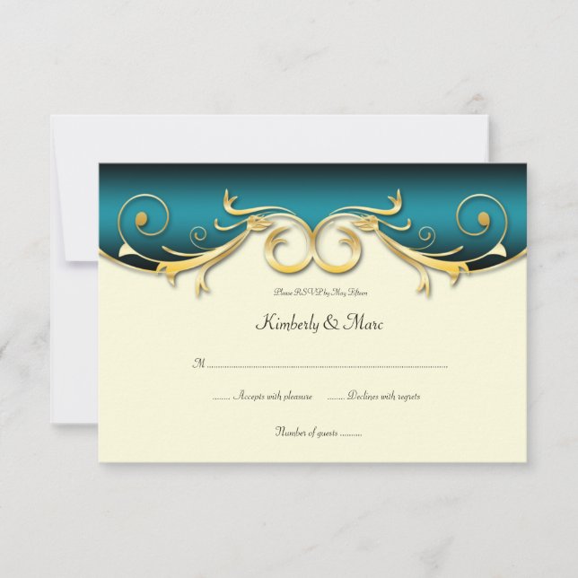 3.5x5 Elegant Teal Gold RSVP (Front)