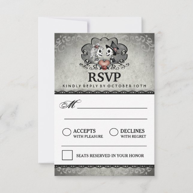 3.5x5 Halloween Skeleton Black Grey Matching RSVP (Front)
