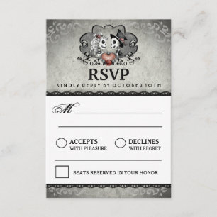 3.5x5 Halloween Skeleton Black Grey Matching RSVP Card