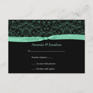 3.5x5 Mint Green Scrolls & Ribbon on Black RSVP Card