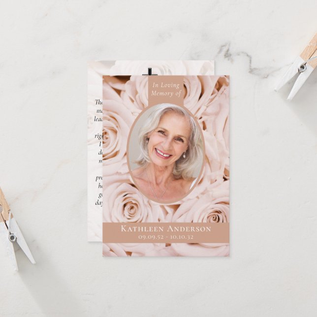 3.5x5 Oval Photo Pink Roses Memorial Prayer Card (Front/Back In Situ)
