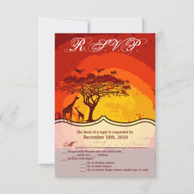 3.5x5 R.S.V.P. Card African Safari Giraffe Sunset (Front)
