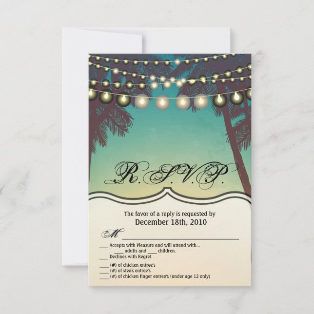 3.5x5 R.S.V.P. Card Beach Sunset Palm Trees String (Front)