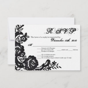 3.5x5 R.S.V.P. Card Black Lace Damask Antique Appl