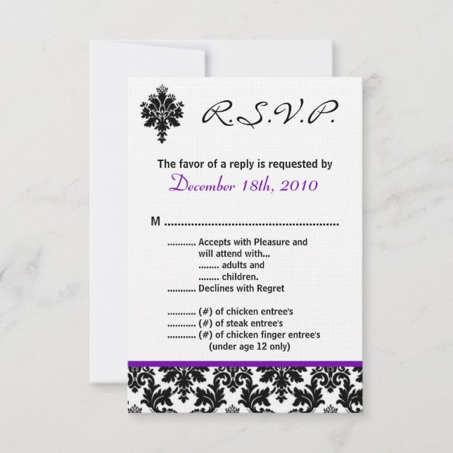 3.5x5 R.S.V.P. Card Black Purple Damak (Front)