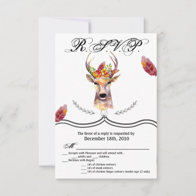 3.5x5 R.S.V.P. Card boho deer Buck Head Browning B (Front)