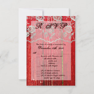 3.5x5 R.S.V.P. Card Burlap Country Lace Red Wash