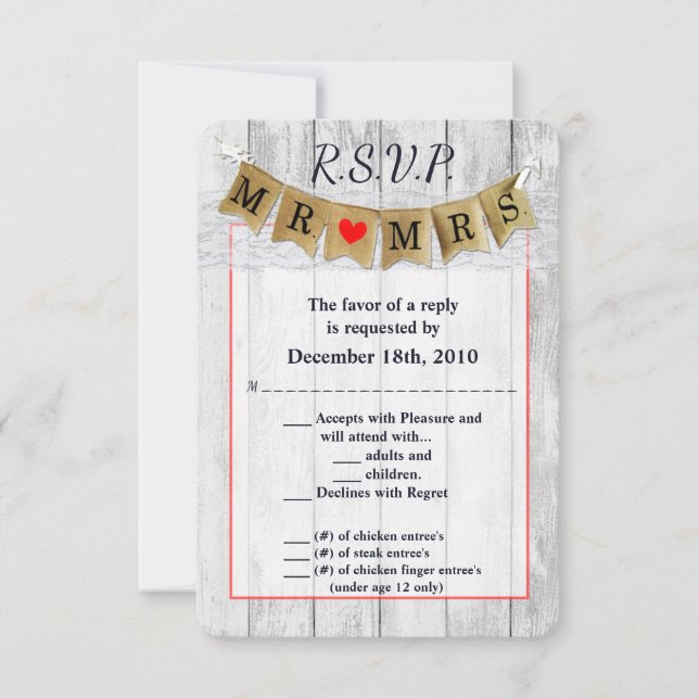 3.5x5 R.S.V.P. Card Burlap Mr. and Mrs. Banner (Front)