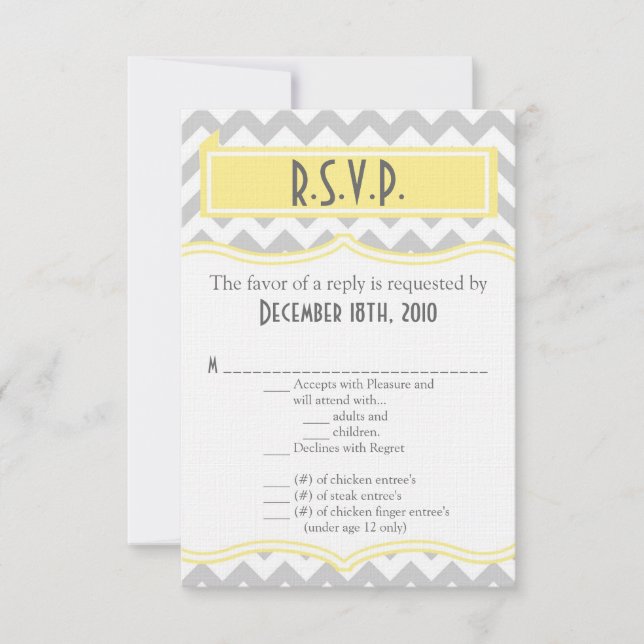 3.5x5 R.S.V.P. Card Chevron Stripe Grey Yellow (Front)