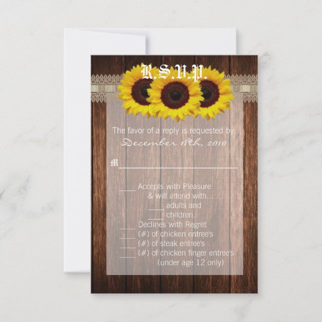 3.5x5 R.S.V.P. Card Country Sunflower Wood Lace (Front)