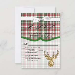 3.5x5 R.S.V.P. Card Gold Glitter Reindeer Plaid Bu