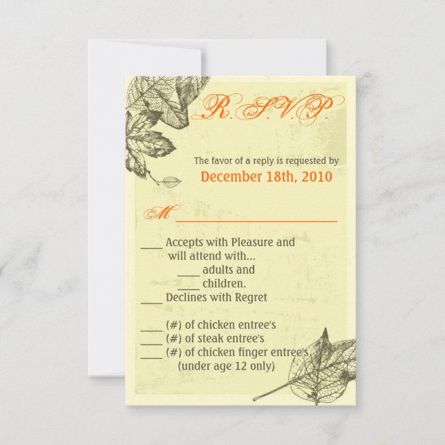 3.5x5 R.S.V.P. Card Hand Drawn Fall Leaves Autumn (Front)