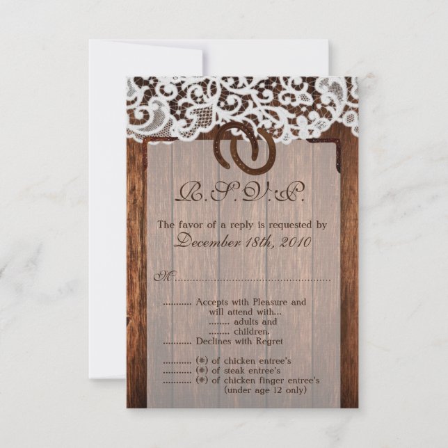 3.5x5 R.S.V.P. Card Horse Shoes on Barn Wood Lace (Front)