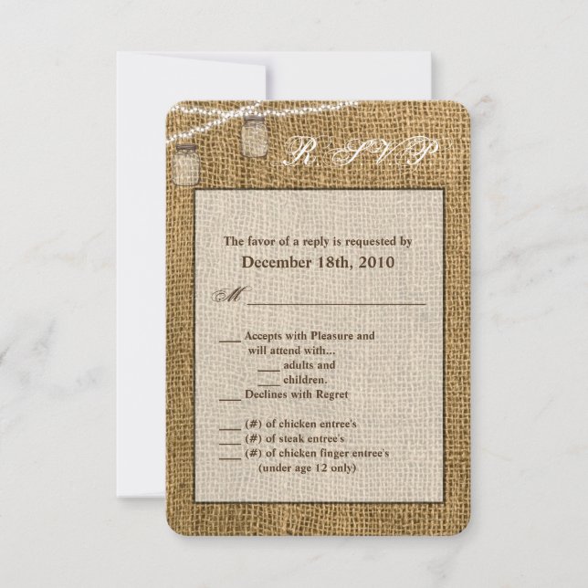 3.5x5 R.S.V.P. Card Mason Jar String Lights Burlap (Front)