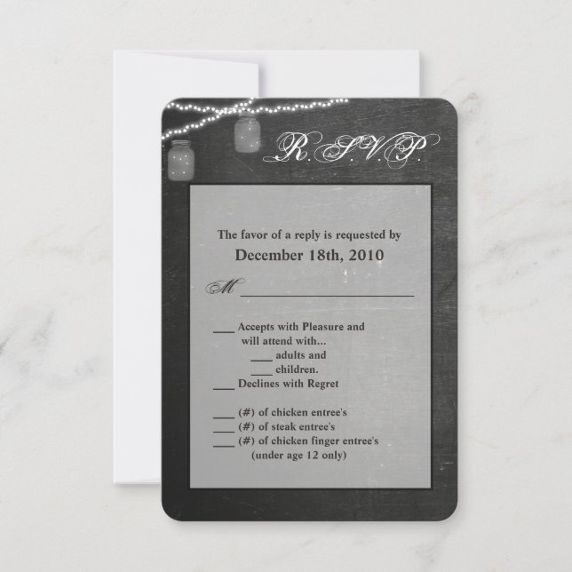 3.5x5 R.S.V.P. Card Mason Jar String Lights Chalk (Front)